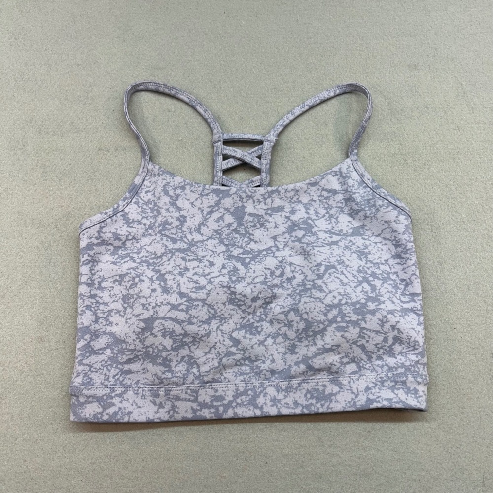 MTA Sport Womens Purple Marble Print Strappy Lattice Back Active Crop Top Small